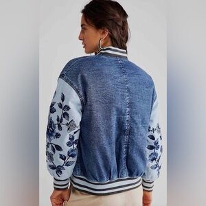 Free People Team Spirit Embroidered Floral Jacket